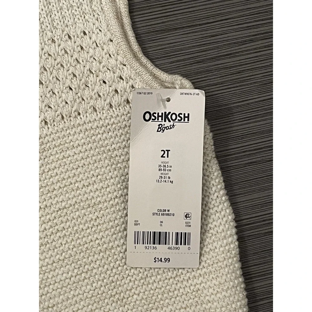 New Oshkosh B'gosh Girl's Gold Glitter Beige Knit Vest Sz 2T Sparkle‎ NWT